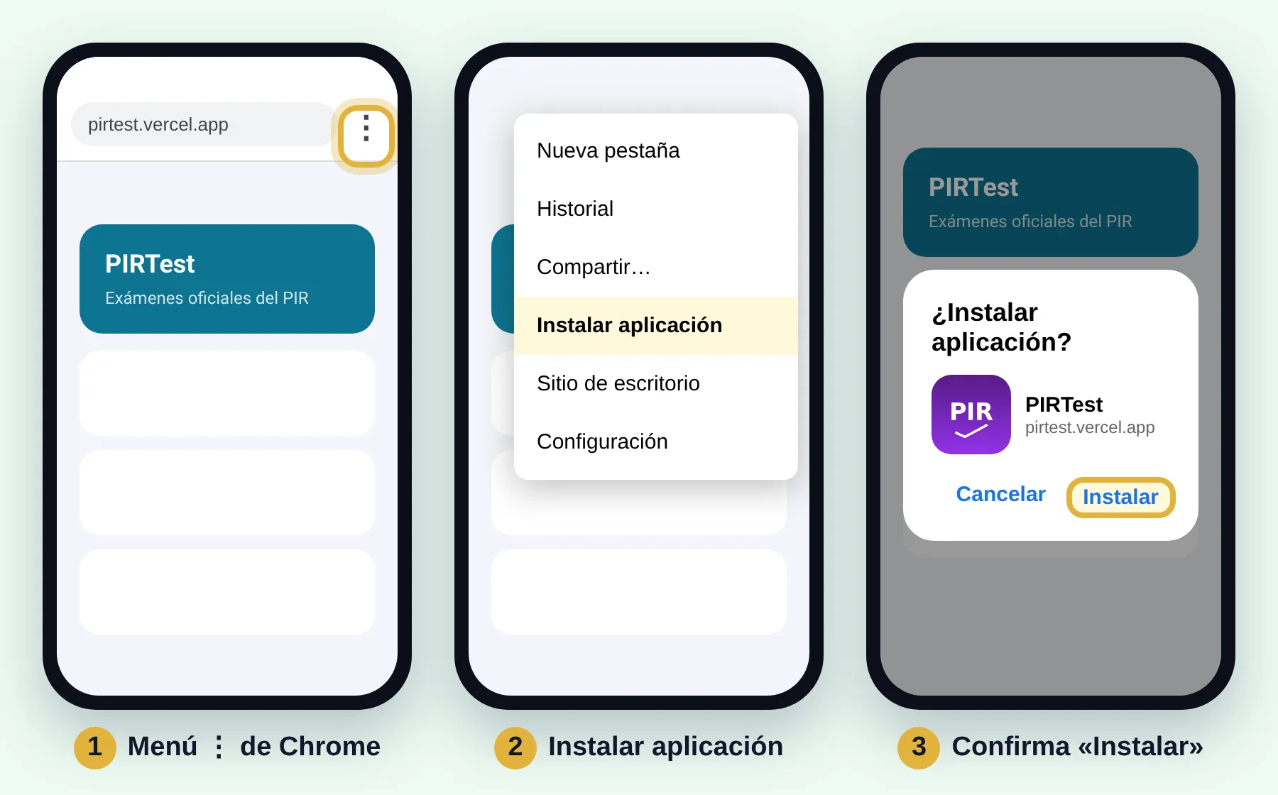 Chrome, menú, Instalar aplicación