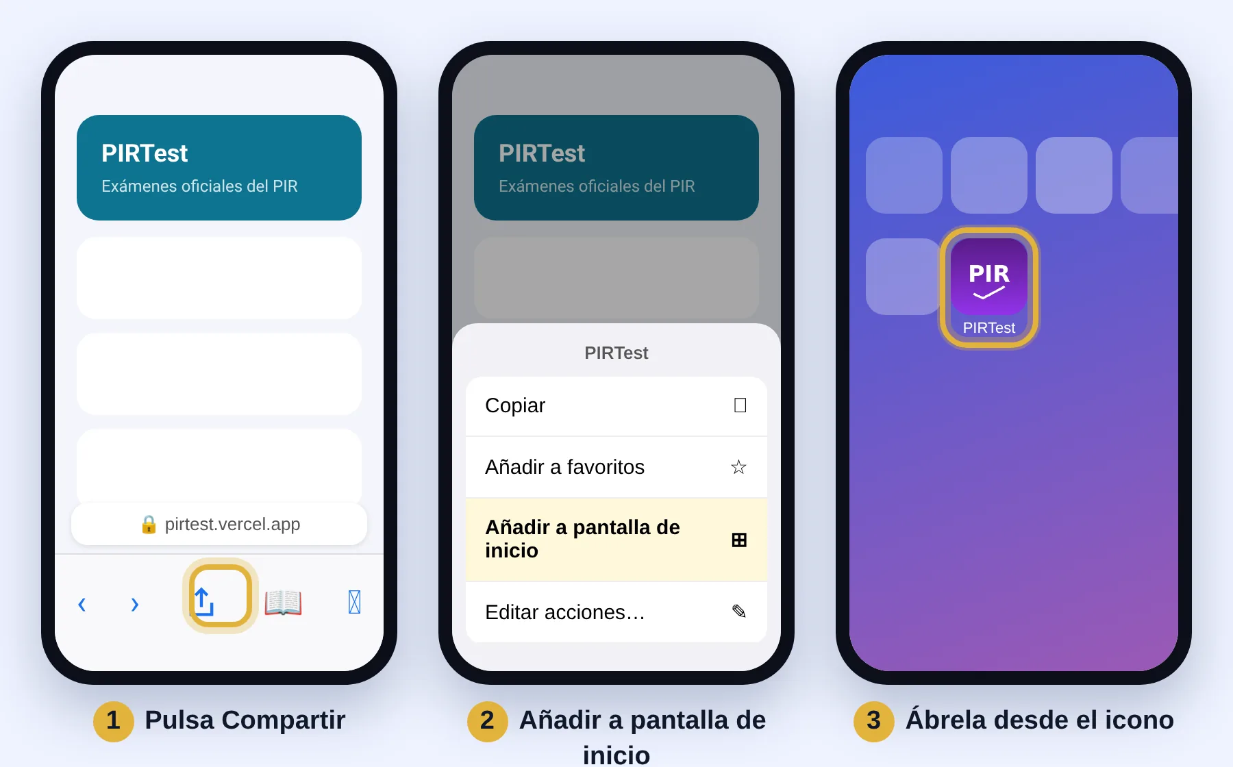 Safari, botón Compartir, Añadir a pantalla de inicio